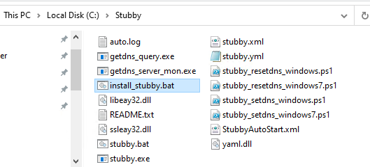 Step 1 - Contents of C:\Stubby